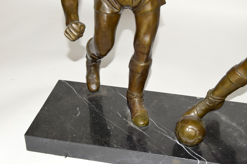 Contemporary bronze 2 footballers playing for the ball set on a marble base. 62cm x 49cm - Image 6 of 9