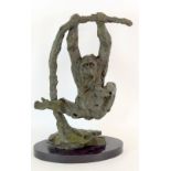 An Unusual Bronze Figure Of A Chimpanzee On Marble Base Bearing Signature