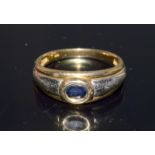 9ct gold gents two tone gold ring set with Ceylon sapphire size O