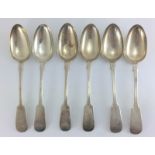 6 Silver Serving Spoons. Hallmarked Edinburgh 1849 by John Wilkie. Length 22.5g. Total Weight 450g