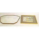 Art Deco Bevelled Edge mirror and signed watercolour Tenterden Kent by A E Tarran