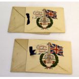 Two original unused WW1 London Command Depot 1918 Xmas cards in their envelopes