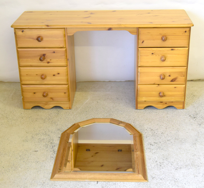 Pine dressing table / desk and pine mirror.. 70 x 135 x 45cm