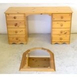 Pine dressing table / desk and pine mirror.. 70 x 135 x 45cm