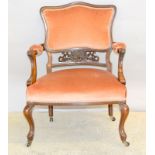 Mahogany nursing chair with carved arms 84 x 60 x 60cm