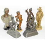 Six figures including a pair of Marley Horses, A bronzed figure of a lady, a bronze winged cherub, a