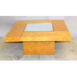 Walnut glass mirror topped coffee table. 44 x 100 x 100cm