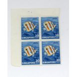 SINGAPORE 1954 Definitives 20c Showing nick on fin Mint Block of 4 SG71V5