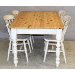 Pine farmhouse table with 4 spindle back chairs. 78 x 136 x 92cm