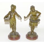 Pair of bronzed figures - baker Boy & Flower Girl. Each 28cm