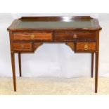 Victorian leather topped writing table on tapered legs with brass handles. 76 x 97 x 50cm