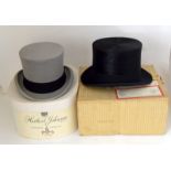 Lock and Co Ascot Grey top hat and Henry Heath Top hat. Approx size 6 7/8 (58cm) 14cm height