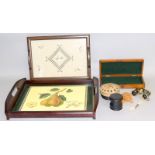 Two wooden trays and a quantity of other wooden curios