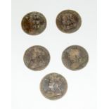 Five late Victorian defaced Suffragette pennies impressed VOTES FOR WOMEN