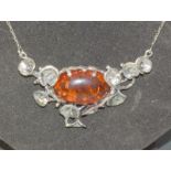 A Silver And Amber Style Pendant Necklace
