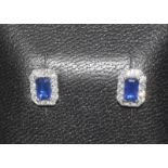 A Pair Of 9Ctwhite gold Sapphire And Diamond Earrings Of 1Ct