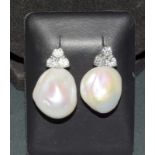 A Very Good Pair Of 18Ct white gold Diamond And Baroque Pearl Earrings 1.4CtS