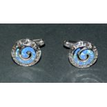 A Pair Of Silver And Enamel Tiffany Style Cufflinks