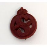 A rare WW2 red plastic Salvage Steward badge 2.5cms by 3cms. These were introduced in 1942 for those