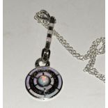 Silver and opal set art deco style pendant necklace on silver chain