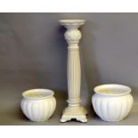 Porcelain jardiniere stand (54cm) and two graduated porcelain jardineres