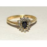 9ct gold ladies sapphire cluster ring size P