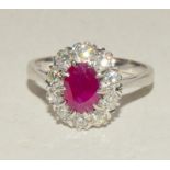 18ct white gold ruby and diamond cluster ring approx 2ct
