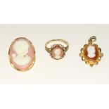9ct gold ladies Cameo ring with a cameo brooch and pendant