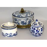 Blue & White Stoneware lidded pot on stand with other Blue & White items to include Doulton