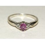 9ct white gold ladies diamond and ruby ring size