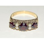9ct Gold Ladies Antique set Opal and Garnet ring size T