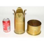 Two WW1 trench art shell cases. One marked DUMMY to the base and dated 1918 - 13cms diameter by 8.