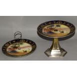 Pair of Noritake desert scene cake stands, one with a WMF base