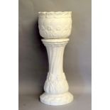 White porcelain jardiniere on stand. 80cm tall