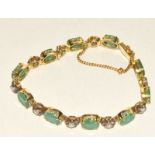 14ct Yellow gold diamond & emerald bracelet 20ct approx