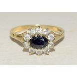 9ct gold ladies sapphire cluster ring size N