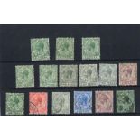 Gibraltar KGV Selection to One Shilling green (16 stamps) MH/Used