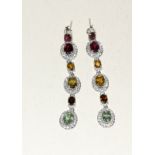 Pair of silver and tourmaline drop earrings