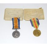 A WW1 medal pair with boxes etc named to M2-149451 Private D Dangerfield of the Army Service Corps