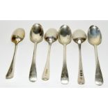 Six silver tea spoons