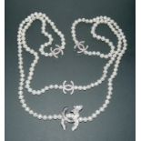 Long double row freshwater pearl necklace with cz spacers