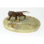 Asprey Art Deco Bronze Tiger Mounted on an Onyx Desk pen tray circa 1920