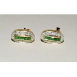 Pair of yellow gold emerald and diamond Art Deco style earrings