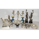 Mixed box of items to include silver plate and an Elkington Jug