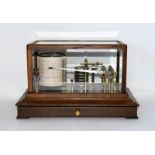 Oak cased bevelled glass twin penned Barograph Thermograph with chart drawer. Two fitted ink