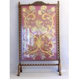 Barley twist embroidered fire screen 130 x 75cm