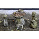 Stone bird bath and garden ornaments