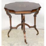 Inlaid octagonal rosewood on brass castors with Marquetry inlay