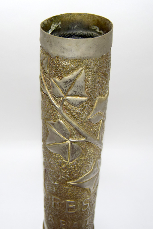 A WW1 trench art shell case vase decorated with foliage and the Moroccan towns of Fes' Rabat & - Image 4 of 6