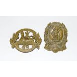 Two cap badges - 1st Aberdeenshire 5.5cms by 7cms and the 42nd Regiment of Foot the Black Watch 7cms